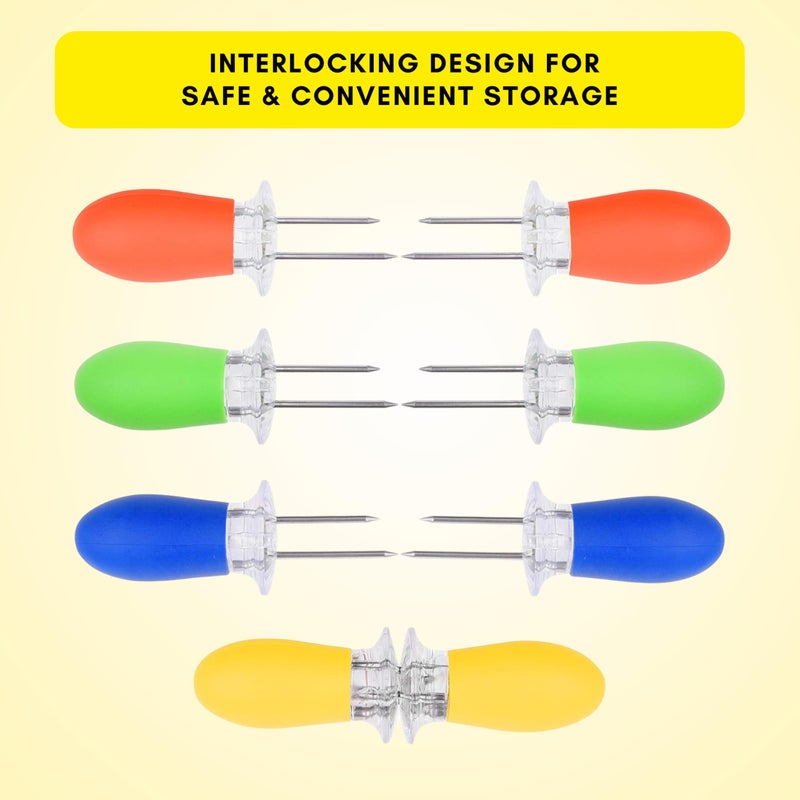 Kare Kind 8 Pcs Corn Holders, Stainless Steel Corn Cob Holders Corn on The Cob Holders Skewers - Twin Pin Sweetcorn Holders, Interlocking Design Corn Skewers Forks for Home Cooking BBQ -Kitchen Gadgets - Image 3